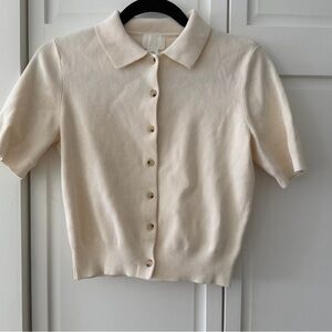 NWoT H&M Cream Collared Polo Knit Cardigan XS Short Sleeve Button Front